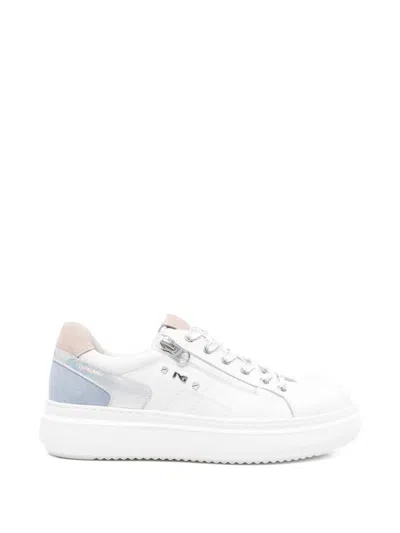 Nero Giardini Zip-up Leather Sneakers In White
