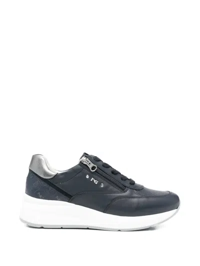 Nero Giardini Zip-detail Leather Sneakers In Blue
