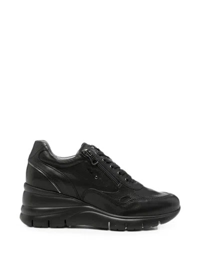 Nero Giardini Zip-detail Leather Wedge Sneakers In Black