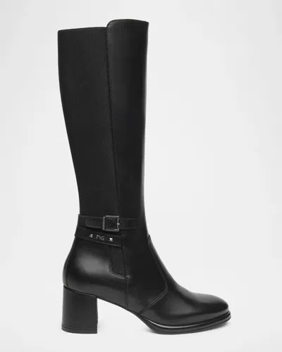 Nerogiardini 60mm Buckle Strap Leather Knee-high Boots In Black