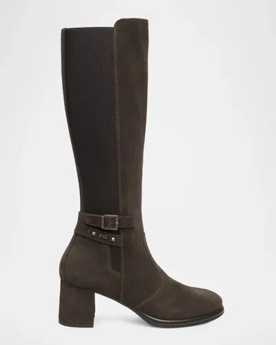 Nerogiardini 60mm Buckle Strap Suede Knee-high Boots In Multi
