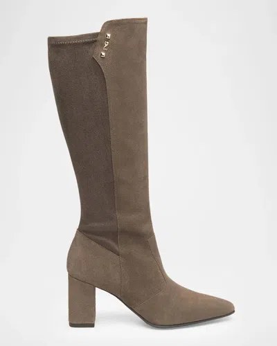 Nerogiardini 75mm Stretch Suede Knee-high Boots In Brown