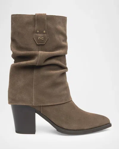 Nerogiardini 80mm Slouchy Suede Boots In Brown