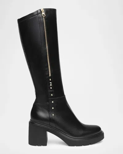 Nerogiardini 85mm Studded Leather Knee-high Boots In Black