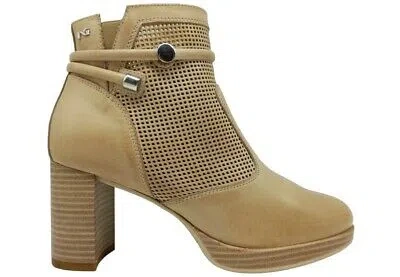 Pre-owned Nerogiardini Ankle Boot Women's Nero Giardini I409730d Booties Heel Medium Plateau Beige In Champagne