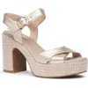 Nerogiardini Metallic Leather Criss-cross Strap Woven Platform Sandals In Gold
