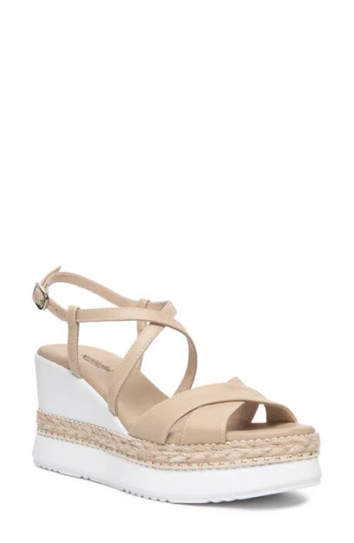 Nerogiardini Ankle Strap Platform Wedge Sandal In Beige/khaki