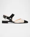 Nerogiardini Bicolor Cap-toe Slingback Flats In Black/beige