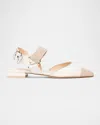 Nerogiardini Bicolor Cap-toe Slingback Flats In White/blush