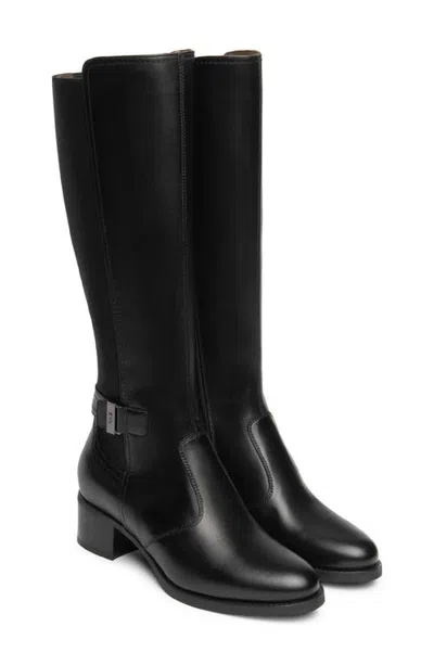 Nerogiardini Block Heel Leather Knee High Boot In Black