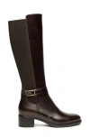 Nerogiardini Leather Stretch Buckle Knee Boots In Brown