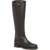 Nerogiardini Leather Buckle Tall Riding Boots In Brown