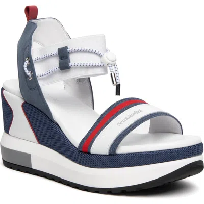 Nerogiardini Bungee Platform Wedge Sandal In Denim/white