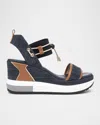 Nerogiardini Bungee Platform Wedge Sandals In Blue Jeans/cognac