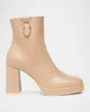 Nerogiardini Calfskin Chain Platform Booties In Beige/khaki