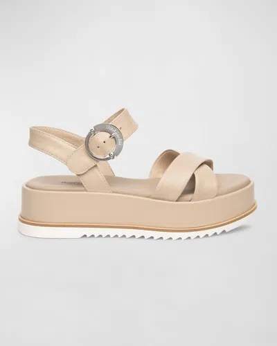 Nerogiardini Calfskin Crisscross Flatform Sandals In Beige / Khaki