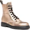 Nerogiardini Clean Metallic Leather Combat Booties In Gold
