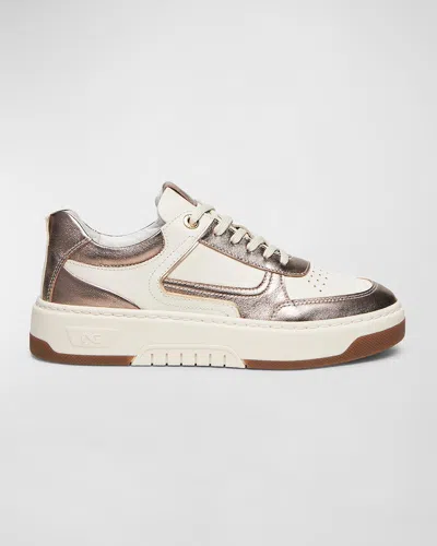 Nerogiardini Clean Mixed Leather Low-top Sneakers In Ivory/gold Multi