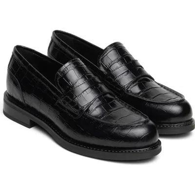 Nerogiardini Croc Embossed Leather Penny Loafer In Black