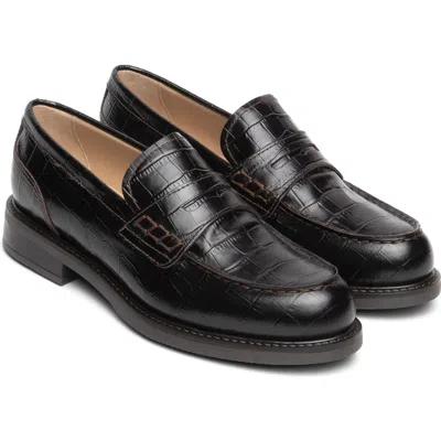 Nerogiardini Croc Embossed Leather Penny Loafer In Black