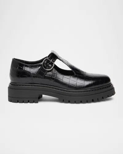 Nerogiardini Croco Mary Jane Chunky Loafers In Black