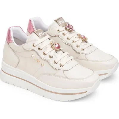 Nerogiardini Crystal Embellished Lace-up Sneaker In White