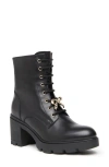 Nerogiardini Gems Leather Bow Heeled Combat Booties In Black