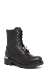 Nerogiardini Gems Leather Bow Combat Booties In Black
