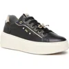 Nerogiardini Gems Mixed Leather Bow Skater Sneakers In Black