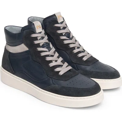 Nerogiardini High Top Retro Leather Sneaker In Blue