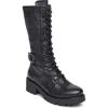 Nerogiardini Calfskin Buckle Lace-up Moto Boots In Black