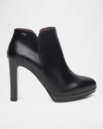 Nerogiardini Leather Block-heel Ankle Booties In Black
