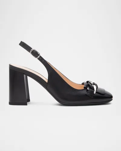 Nerogiardini Leather Chain Slingback Pumps In Black