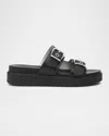 Nerogiardini Leather Double-buckle Flatform Sandals In Black