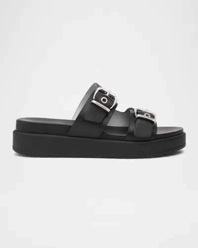 Nerogiardini Leather Double-buckle Flatform Sandals In Black