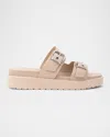 Nerogiardini Leather Double-buckle Flatform Sandals In Natural