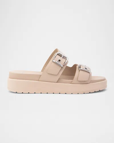 Nerogiardini Leather Double-buckle Flatform Sandals In Natural