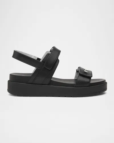Nerogiardini Leather Double-grip Flatform Sandals In Black