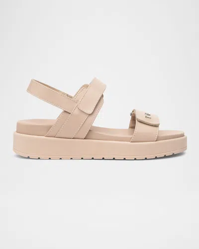 Nerogiardini Leather Double-grip Flatform Sandals In Natural