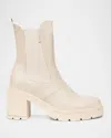 Nerogiardini Leather Heeled Chelsea Booties In Beige/khaki