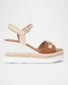 Nerogiardini Leather Horsebit Roped Platform Wedge Sandals In Cognac