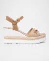Nerogiardini Leather Horsebit Roped Platform Wedge Sandals In Beige