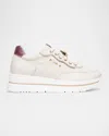 Nerogiardini Leather Jeweled Low-top Sneakers In Crema/metallic Pink