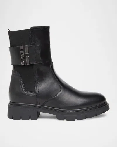 NEROGIARDINI LEATHER LOGO-STRAP CHELSEA BOOTIES
