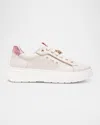 Nerogiardini Leather Retro Jeweled Low-top Sneakers In Crema/pink Metallic