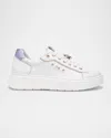 Nerogiardini Leather Retro Jeweled Low-top Sneakers In White/purple Metallic