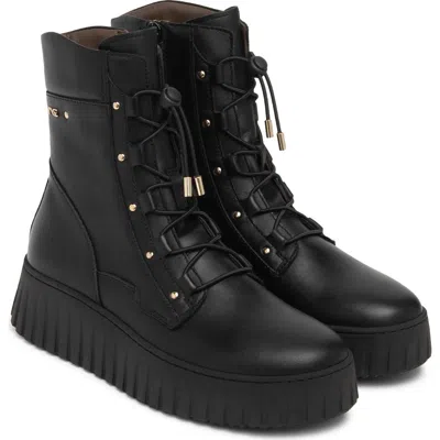 Nerogiardini Leather Wedge Combat Boot In Black