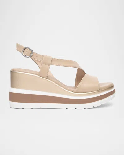 Nerogiardini Leather Wedge Slingback Sandals In Taupe