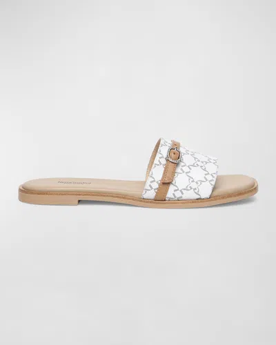 Nerogiardini Logo Leather Buckle Slide Sandals In White