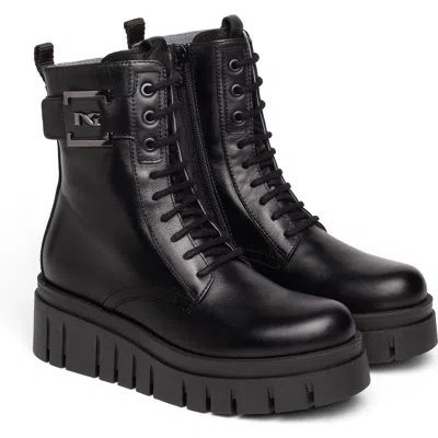 Nerogiardini Logo Plate Platform Wedge Bootie In Black